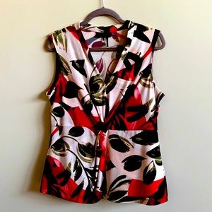 Donna Karan New York Floral Jersey Twist Front Top Size L